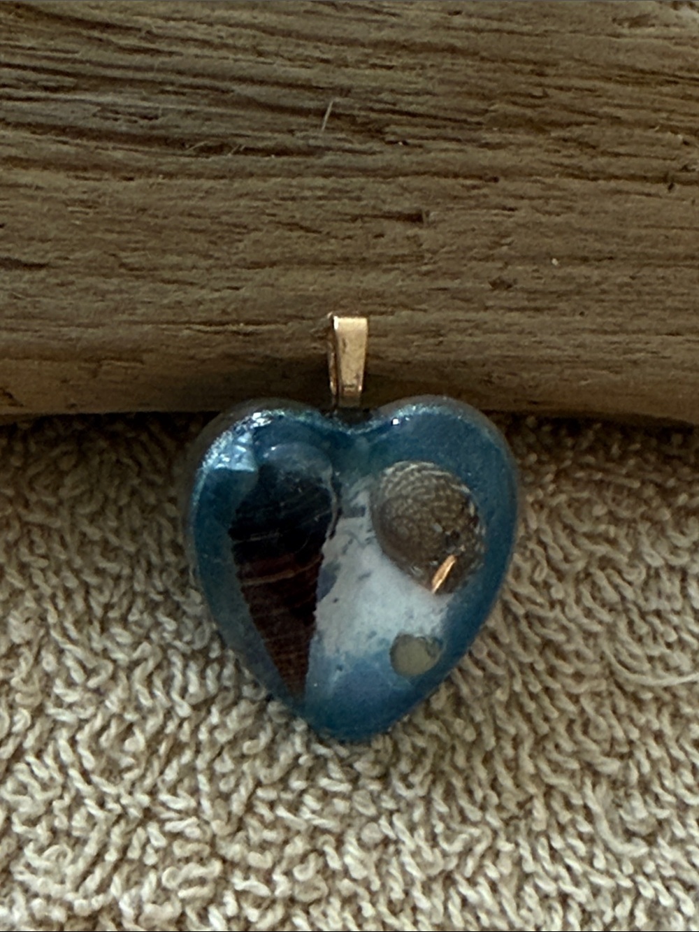 Hand Crafted Blue Heart Pendant Necklace with Gold Bail